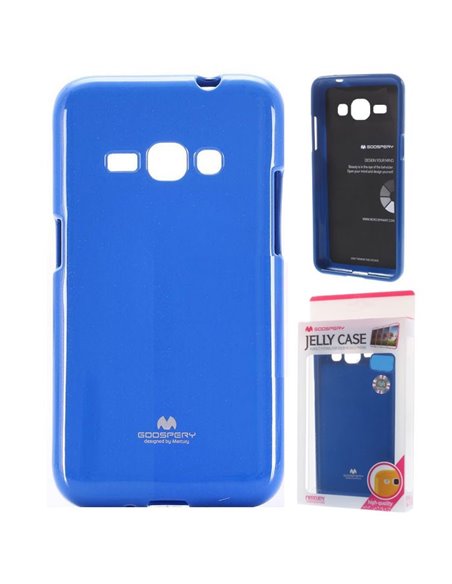 CUSTODIA GEL TPU SILICONE per SAMSUNG SM-J120 GALAXY J1 (2016) COLORE BLU LUCIDO CON GLITTER ALTA QUALITA' MERCURY BLISTER