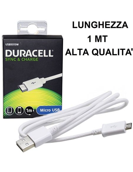 CAVO MICRO USB FAST CHARGING - LUNGHEZZA 1 MT COLORE BIANCO DURACELL USB5013W BLISTER