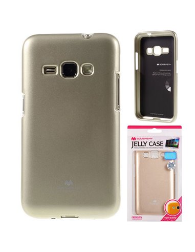 CUSTODIA GEL TPU SILICONE per SAMSUNG SM-J120 GALAXY J1 (2016) COLORE ORO LUCIDO CON GLITTER ALTA QUALITA' MERCURY BLISTER