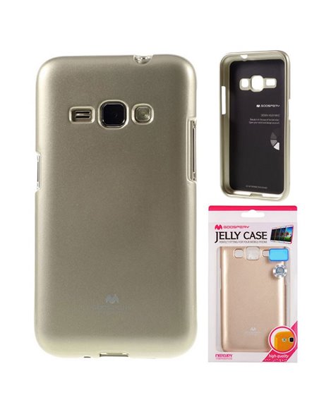 CUSTODIA GEL TPU SILICONE per SAMSUNG SM-J120 GALAXY J1 (2016) COLORE ORO LUCIDO CON GLITTER ALTA QUALITA' MERCURY BLISTER