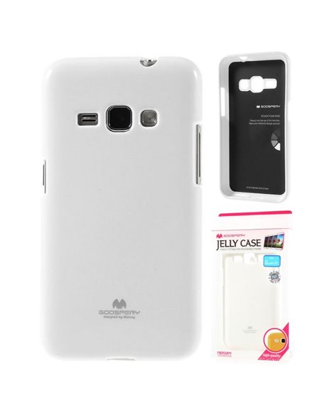 CUSTODIA GEL TPU SILICONE per SAMSUNG SM-J120 GALAXY J1 (2016) COLORE BIANCO LUCIDO CON GLITTER ALTA QUALITA' MERCURY