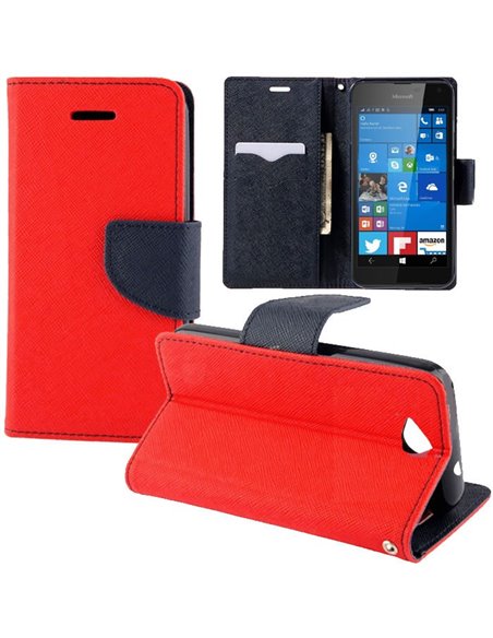 CUSTODIA FLIP ORIZZONTALE per MICROSOFT LUMIA 650 CON INTERNO IN TPU, STAND E CHIUSURA MAGNETICA COLORE ROSSO