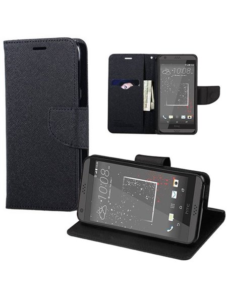 CUSTODIA FLIP ORIZZONTALE per HTC DESIRE 530 CON INTERNO IN TPU, STAND E TASCHE PORTA CARTE COLORE NERO
