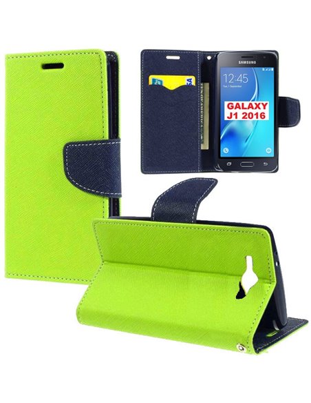 CUSTODIA FLIP ORIZZONTALE per SAMSUNG SM-J120 GALAXY J1 (2016) CON INTERNO IN TPU, STAND E PORTA CARTE COLORE VERDE