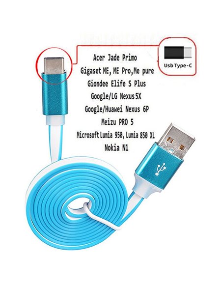CAVO USB TYPE-C 3.1 PIATTO - LUNGHEZZA 1 MT COLORE BLU