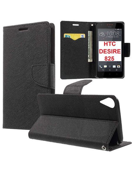 CUSTODIA FLIP ORIZZONTALE per HTC DESIRE 825 CON INTERNO IN TPU, STAND, TASCHE PORTA CARTE E CHIUSURA MAGNETICA COLORE NERO