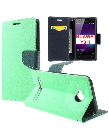 CUSTODIA per HUAWEI Y3 II, Y3 PRO, Y3 II PRO - FLIP ORIZZONTALE CON INTERNO IN TPU, STAND E CHIUSURA MAGNETICA COLORE VERDE ACQU