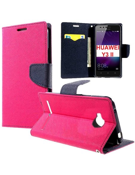 CUSTODIA per HUAWEI Y3 II, Y3 PRO, Y3 II PRO - FLIP ORIZZONTALE CON INTERNO IN TPU, STAND E CHIUSURA MAGNETICA COLORE FUCSIA