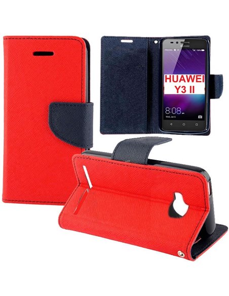 CUSTODIA per HUAWEI Y3 II, Y3 PRO, Y3 II PRO - FLIP ORIZZONTALE CON INTERNO IN TPU, STAND E CHIUSURA MAGNETICA COLORE ROSSO