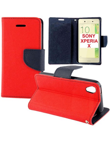 CUSTODIA FLIP ORIZZONTALE per SONY XPERIA X, F5121 XPERIA X DUAL F5122 CON INTERNO IN TPU SILICONE, STAND E PORTA CARTE COLORE R