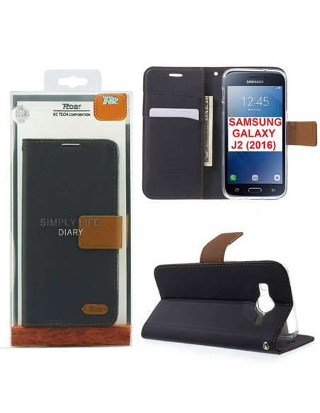 CUSTODIA FLIP ORIZZONTALE per SAMSUNG SM-J210 GALAXY J2 (2016) CON INTERNO IN TPU E STAND COLORE BLU ALTA QUALITA' ROAR BLISTER