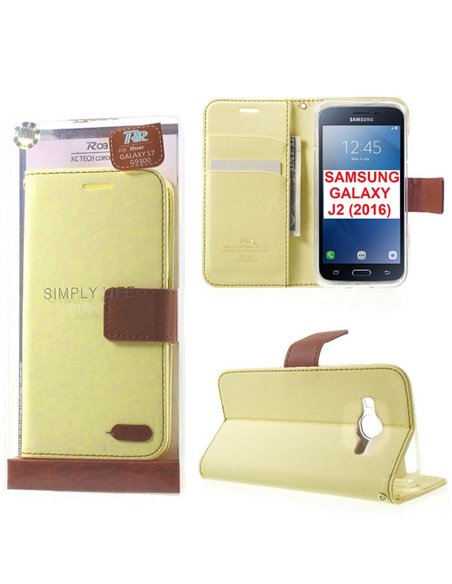 CUSTODIA FLIP ORIZZONTALE per SAMSUNG SM-J210 GALAXY J2 (2016) CON INTERNO IN TPU E STAND COLORE AVORIO ALTA QUALITA' ROAR