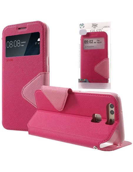 CUSTODIA FLIP ORIZZONTALE SLIM per HUAWEI P9 PLUS CON STAND, INTERNO IN TPU E FINESTRA ID COLORE FUCSIA ALTA QUALITA'