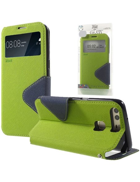 CUSTODIA FLIP ORIZZONTALE SLIM per HUAWEI P9 PLUS CON STAND, INTERNO IN TPU E FINESTRA ID COLORE VERDE ALTA QUALITA'