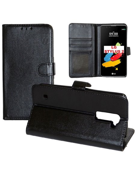 CUSTODIA FLIP ORIZZONTALE SIMILPELLE per LG STYLUS 2, K520 CON STAND, INTERNO IN TPU SILICONE E CHIUSURA MAGNETICA COLORE NERO