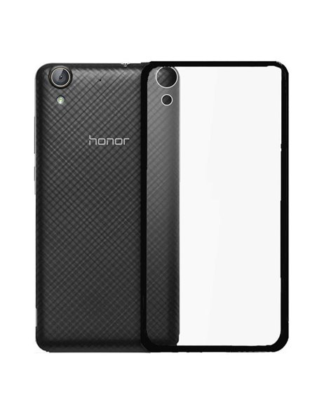 CUSTODIA GEL TPU SILICONE per HUAWEI Y6 II, HONOR 5A, HONOR HOLLY 3  TRASPARENTE CON CORNICE COLORE NERO