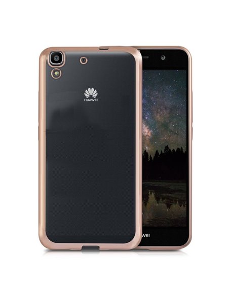 CUSTODIA GEL TPU SILICONE per HUAWEI Y6 II, HONOR 5A, HONOR HOLLY 3 TRASPARENTE CON CORNICE COLORE ROSA ORO