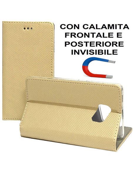 CUSTODIA FLIP ORIZZONTALE per SAMSUNG SM-G930 GALAXY S7 con CHIUSURA MAGNETICA INVISIBILE E INTERNO IN TPU SILICONE ORO