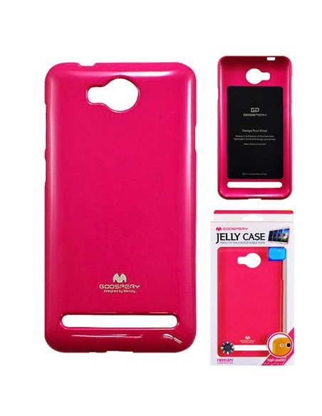 CUSTODIA per HUAWEI Y3 II, Y3 PRO, Y3 II PRO IN GEL TPU SILICONE COLORE FUCSIA LUCIDO CON GLITTER ALTA QUALITA' MERCURY BLISTER