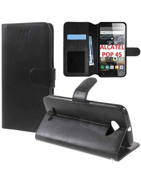 CUSTODIA FLIP ORIZZONTALE SIMILPELLE per ALCATEL ONE TOUCH POP 4S, 5095 - 5.5' POLLICI CON INTERNO IN TPU E STAND COLORE NERO