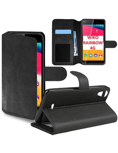 CUSTODIA FLIP ORIZZONTALE SIMILPELLE per WIKO RAINBOW JAM 4G CON INTERNO IN TPU SILICONE, STAND E PORTA CARTE COLORE NERO