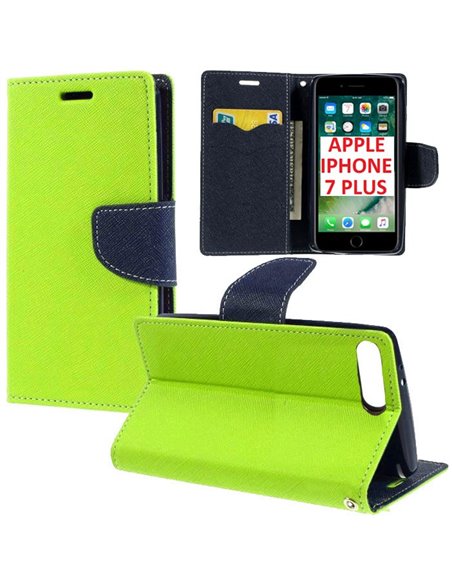 CUSTODIA FLIP ORIZZONTALE per APPLE IPHONE 7 PLUS, IPHONE 8 PLUS CON INTERNO IN TPU, STAND E TASCHE PORTA CARTE COLORE VERDE