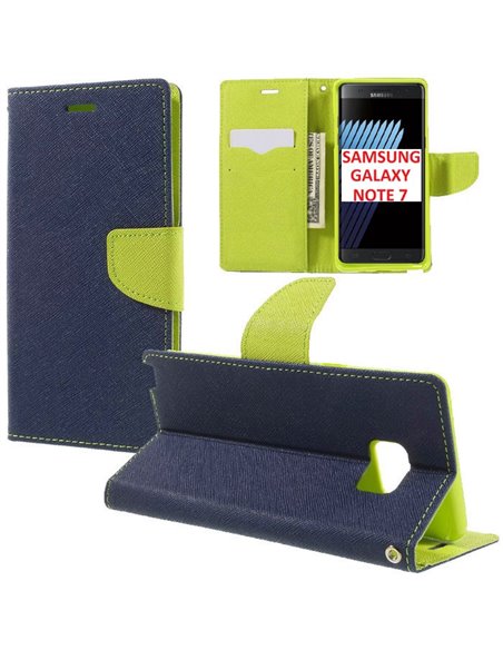 CUSTODIA FLIP ORIZZONTALE per SAMSUNG SM-N930 GALAXY NOTE 7 CON STAND, INTERNO IN TPU SILICONE E PORTA CARTE COLORE BLU