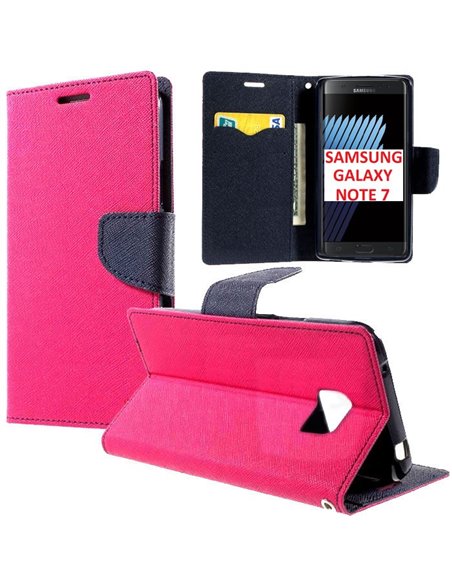 CUSTODIA FLIP ORIZZONTALE per SAMSUNG SM-N930 GALAXY NOTE 7 CON STAND, INTERNO IN TPU SILICONE E PORTA CARTE COLORE FUCSIA