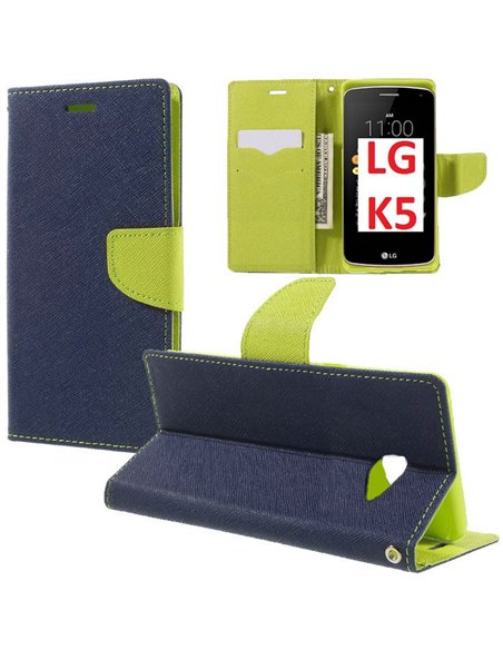 CUSTODIA per LG K5, X220 - FLIP ORIZZONTALE CON INTERNO IN TPU SILICONE, STAND, PORTA CARTE E CHIUSURA MAGNETICA COLORE BLU