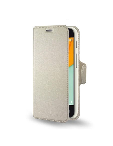 CUSTODIA FLIP ORIZZONTALE SIMILPELLE per VODAFONE SMART MINI 7, VF-300 CON STAND, PORTA CARTE E INTERNO IN TPU COLORE BIANCO