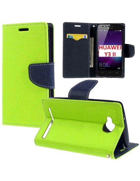 CUSTODIA per HUAWEI Y3 II, Y3 PRO, Y3 II PRO - FLIP ORIZZONTALE CON INTERNO IN TPU, STAND E CHIUSURA MAGNETICA COLORE VERDE