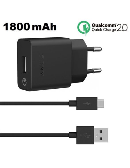 CARICATORE DA RETE 1800mAh ORIGINALE SONY CON 1 PORTA USB (UCH10) + CAVO MICRO USB (EC803) QUICK CHARGER COLORE NERO BULK