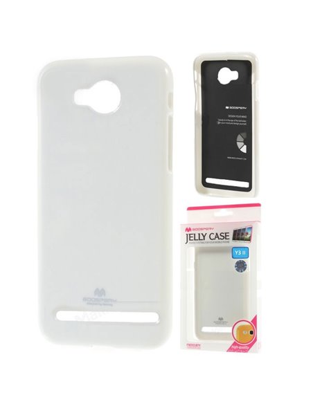 CUSTODIA per HUAWEI Y3 II, Y3 PRO, Y3 II PRO IN GEL TPU SILICONE COLORE BIANCO LUCIDO CON GLITTER ALTA QUALITA' MERCURY BLISTER