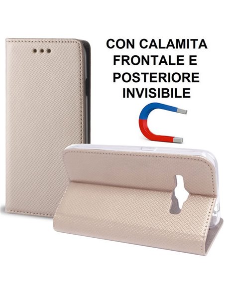 CUSTODIA FLIP ORIZZONTALE per SAMSUNG SM-J120 GALAXY J1 (2016) con CHIUSURA MAGNETICA INVISIBILE E INTERNO IN TPU ORO