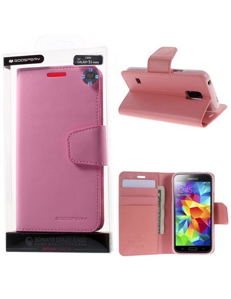 CUSTODIA FLIP ORIZZONTALE PELLE per SAMSUNG G800 GALAXY S5 MINI CON INTERNO IN TPU E STAND COLORE ROSA SONATA MERCURY BLISTER