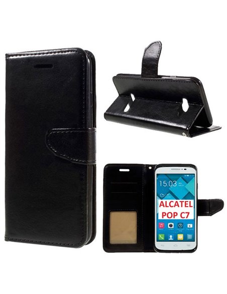 CUSTODIA FLIP ORIZZONTALE SIMILPELLE per ALCATEL ONE TOUCH POP C7 CON CHIUSURA MAGNETICA E INTERNO IN TPU COLORE NERO