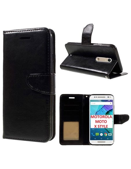 CUSTODIA FLIP ORIZZONTALE SIMILPELLE per MOTOROLA MOTO X STYLE CON CHIUSURA MAGNETICA E INTERNO IN TPU COLORE NERO