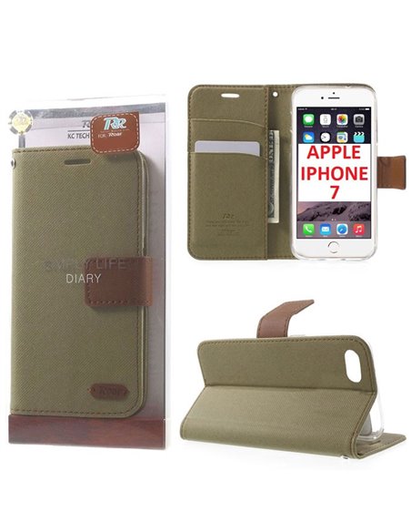 CUSTODIA FLIP ORIZZONTALE per APPLE IPHONE SE (2020/2022), IPHONE (7/8) CON INTERNO IN TPU COLORE VERDE MILITARE ALTA QUALITA' R