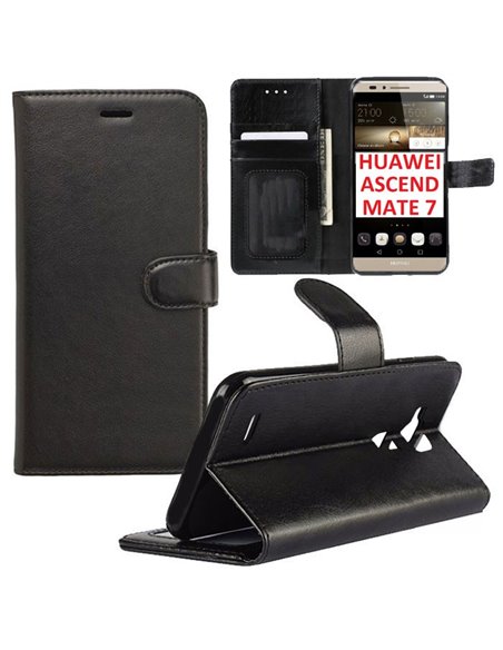 CUSTODIA FLIP ORIZZONTALE SIMILPELLE per HUAWEI ASCEND MATE 7 CON STAND, INTERNO IN TPU E CHIUSURA MAGNETICA COLORE NERO