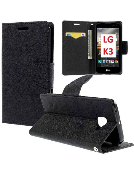 CUSTODIA FLIP ORIZZONTALE per LG K3 (LS450) - ATTENZIONE! NO K3 (K100) - CON INTERNO IN TPU, STAND E CHIUSURA MAGNETICA COLORE N