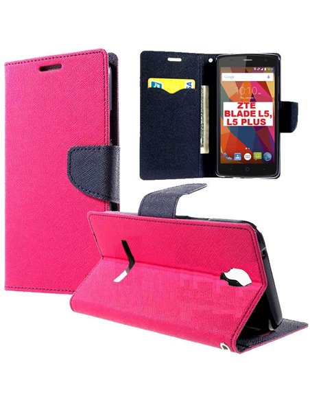 CUSTODIA FLIP ORIZZONTALE per ZTE BLADE L5, L5 PLUS CON INTERNO IN TPU, STAND, TASCHE PORTA CARTE E CHIUSURA MAGNETICA COLORE FU