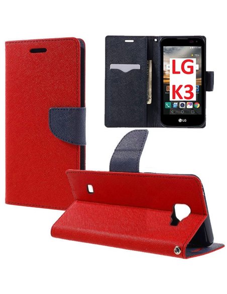 CUSTODIA FLIP ORIZZONTALE per LG K3 (LS450) - ATTENZIONE! NO K3 (K100) - CON INTERNO IN TPU, PORTA CARTE E STAND COLORE ROSSO