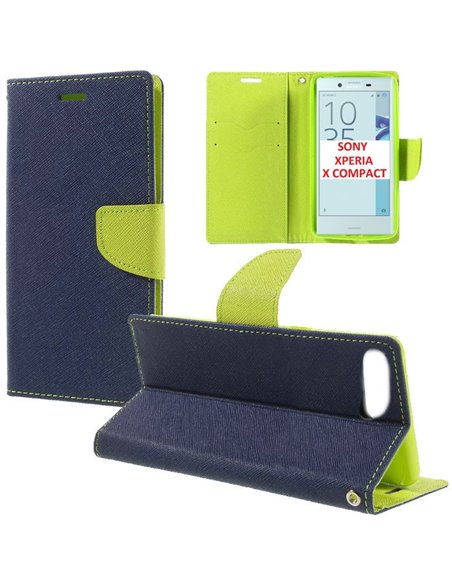 CUSTODIA FLIP ORIZZONTALE per SONY XPERIA X COMPACT CON INTERNO IN TPU, STAND, PORTA CARTE E CHIUSURA MAGNETICA COLORE BLU