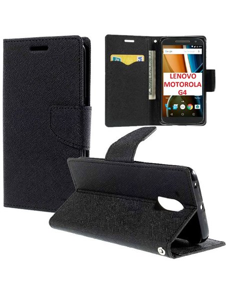 CUSTODIA FLIP ORIZZONTALE per LENOVO MOTO G4 (4Âª generazione) XT1622, MOTO G4 PLUS CON INTERNO IN TPU, STAND E PORTA CARTE NERO