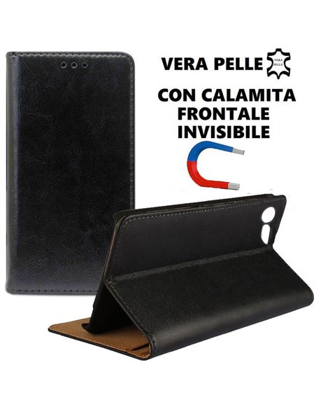 CUSTODIA FLIP ORIZZONTALE VERA PELLE per SONY XPERIA X COMPACT CON CHIUSURA MAGNETICA INVISIBILE E INTERNO IN TPU NERO