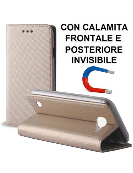 CUSTODIA FLIP ORIZZONTALE per LG K4 LTE con CHIUSURA MAGNETICA INVISIBILE, STAND ED INTERNO IN TPU SILICONE COLORE ORO