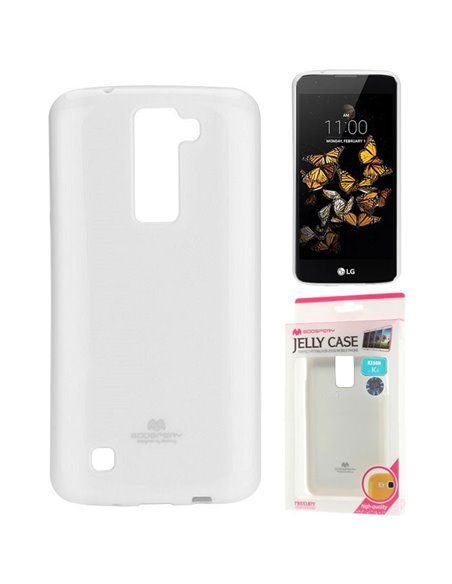 CUSTODIA GEL TPU SILICONE per LG K8 4G, K350N COLORE BIANCO LUCIDO CON GLITTER ALTA QUALITA' MERCURY BLISTER