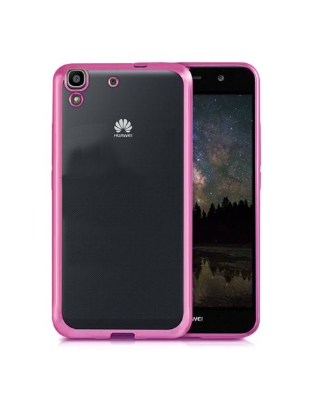 CUSTODIA GEL TPU SILICONE per HUAWEI Y6 II, HONOR 5A, HONOR HOLLY 3 TRASPARENTE CON CORNICE COLORE FUCSIA