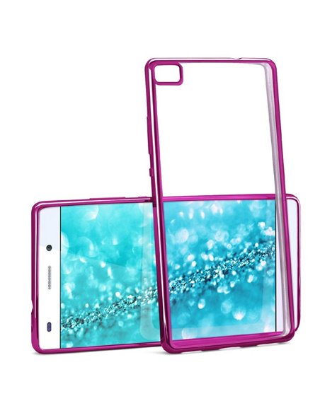 CUSTODIA GEL TPU SILICONE per HUAWEI P8 LITE TRASPARENTE CON CORNICE COLORE FUCSIA