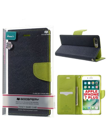 CUSTODIA FLIP ORIZZONTALE per APPLE IPHONE 7 PLUS, IPHONE 8 PLUS CON STAND ED INTERNO IN TPU SILICONE COLORE BLU FANCY MERCURY